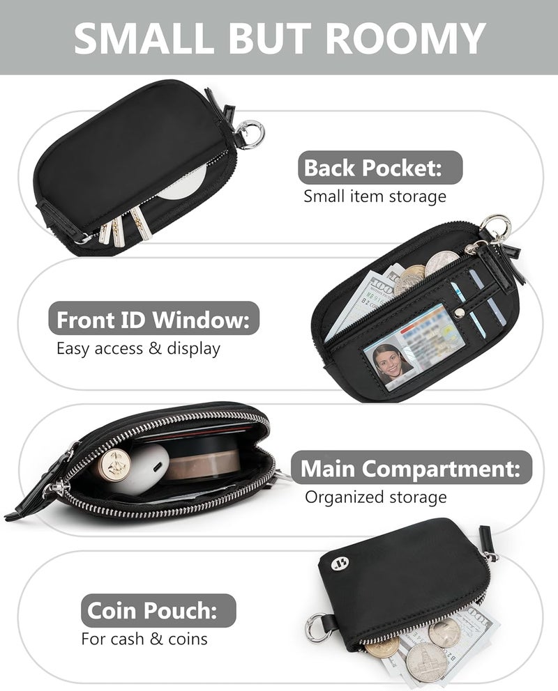 Sunpour Store Nylon Wallet Wristlet for Women,RFID Wallet Keychain Women,Small Wallets Woman with Wristlet,Coin Purse & Wrist Strap for Travel (Black Silver) - Image 3